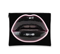 Glamorous Lip Makeup Bag, Black Glossy Lips Cosmetic Travel Pouch for Women, Portable Small Zipper Organizer, Perfect Choice for Festivals, Black, 7x9 Inch, Lips