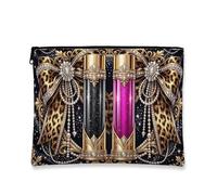 Glamorous Makeup Bag, Elegant Leopard Print Cosmetic Pouch for Women, Portable Travel Organizer, Winter Skincare Essentials, Black, 7x9 Inch, Jewels