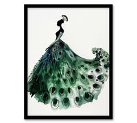 Glamorous Peacock Fashion Dress Silhouette Framed Wall Art Artery8 Green A4