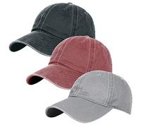 Glamorstar Classic Unisex Baseball Cap Adjustable Washed Dyed Cotton Ball Hat, Red Wine+Black+Grey, One Size
