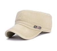 Glamorstar Unisex Cadet Army Cap Washed Cotton Twill Military Corps Hat Flat Top Cap, Beige, One size
