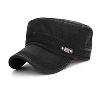 Glamorstar Unisex Cadet Army Cap Washed Cotton Twill Military Corps Hat Flat Top Cap, Black, One size
