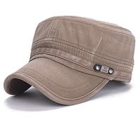 Glamorstar Unisex Cadet Army Cap Washed Cotton Twill Military Corps Hat Flat Top Cap, Brown, One size