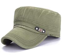 Glamorstar Unisex Cadet Army Cap Washed Cotton Twill Military Corps Hat Flat Top Cap, Green, One size