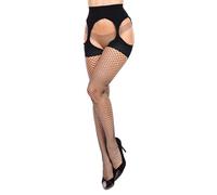 GLAMORY Women's Mesh Open Tights, 10 denier, Black, XXL Große Größen