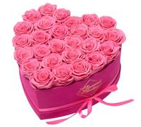 GLAMOUR BOUTIQUE 27 Flower Forever Heart Tin - Preserved Roses Gift for Her, Preserved Flowers, Pink Velvet