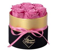 GLAMOUR BOUTIQUE Eternal Preserved Roses in a Box, Flowers Forever, Rose Forever in a Box for Wife or Her, Lasting Real Flower Gift, Elegant Luxury Floral Home Decor, 7 Roses, Pink (Color-Treated)