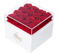 GLAMOUR BOUTIQUE Preserved Roses in a Box - Gifts for Her, Wife & Mom, 16-Piece Rose Flowers Forever Decor for Birthday Gift, Get Well Flower Bouquet Cased in White Box with Cover - Red