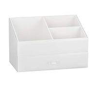 Glamour Cosmetic Organiser Makeup Brush Holder Organiser acrylic outline Beauty box Makeup Container Storage 3 Compartments and drawer White