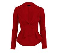 Glamour Fashion-Ladies Peplum Frill Blazer Crop Dip Hem Waterfall Jacket (Red, 8)