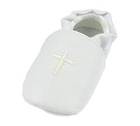 Glamour Girlz Baby Girls Boys Leather Look Off-White Cross Embroidered Baptism Christening Slip On Shoes Booties , White , 0-3 Months 11