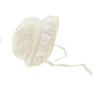 Glamour Girlz Beautiful Baby Girls Broderie Anglais Trim Gingham Flowers Cotton Baby Bonnet Beanie Sun Hat 3-12 Months (Beige Gingham, Small 32cm 0-3 Months)
