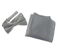 Glamour Girlz Men's Evening Black Tie Wedding Groom Fine Silver Glitter Flocked Print Bow Tie & Pocket Square Set in over 20 Colours Silver