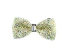 Glamour Girlz Sparkly Crystal Rhinestone Mens Pre Tied Formal Groom Wedding Evening Party Prom Gala Dinner Jacket DJ Dickie Tuxedo Solid Plain Satin Bow Tie Bowtie (Shimmer Silver White AB)