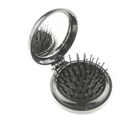 Glamour Girlz Womens Mens Girls Handbag Purse Pocket Car Travel Round Mini Compact Folding Collapsable Small Wet Dry Long Short Curly Detangling Hair Brush Comb Hairbursh Makeup Mirror Black