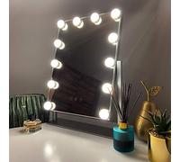 Glamour Mirrors® Roxy Silver LED Hollywood Mirror | Day to Night Colour Change | Dimmable Lights | Tabletop Vanity Mirror | 30cm x 41cm