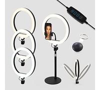 Glamour Mirrors™ The Ultimate Ring Light Pro 10 Inch with Podium Stand and Phone Holder | Adjustable Brightness Levels | Three Colour Modes | USB Powered | Tiltable, Rotatable and Adjustable