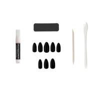 GLAMOUR Paris 24 Black Stiletto False Nails - Full Kit Glue, File, Stick, Applicator - 12 Sizes - Easy Manicure