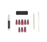 GLAMOUR Paris - 24 Raspberry Ballerina False Nails - Complete Kit Glue, File, Stick, Applicator - 12 Sizes - Easy Manicure