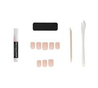 GLAMOUR Paris 24 Square Nude False Nails - Full Kit Glue, File, Stick, Applicator - 12 Sizes - Easy Manicure