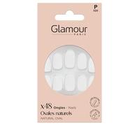 GLAMOUR Paris 48 Natural Oval False Nails - Full Kit Glue, File, Stick, Applicator - 12 Sizes - Easy Manicure