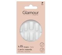 GLAMOUR Paris 48 Natural Square False Nails - Full Kit Glue, File, Stick, Applicator - 12 Sizes - Easy Manicure