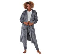 Glamour Secrets Ladies Fleece Cardigan Robe ~ Sherpa Fleece Super Soft Touch Dressing Gown - Pink or Grey ~ Small Medium or Large (Large, Grey)