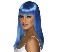 Smiffys Glamourama Wig, Neon Blue Long, Straight with Fringe, Ladies Glamour Wigs Fancy Dress, Adult Dress Up Wigs