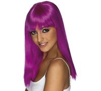Adult's Neon Purple Glamour Wig - wig long glamourama ladies neon straight fancy dress purple costume accessory smiffys fringe