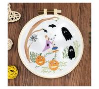 GlamourYard Hand Embroidery DIY Stamped with Pattern Halloween Pumkin Witch with Hoops Cloth Color Threads Cross Stitch Needlework Students Crafts for Women(#2)