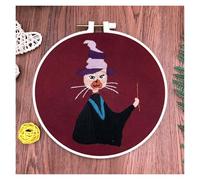 GlamourYard Hand Embroidery DIY Stamped with Pattern Halloween Pumkin Witch with Hoops Cloth Color Threads Cross Stitch Needlework Students Crafts for Women(#6)