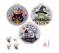 GlamourYard Hand Embroidery Halloween Bat Skeleton Stamped Cross Stitch Needlepoint DIY Gothic Starter Crafts for Women(#7)