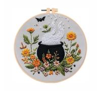GlamourYard Hand Embroidery Halloween Bat Skeleton Stamped Cross Stitch Needlepoint DIY Gothic Starter Crafts for Women(#3)