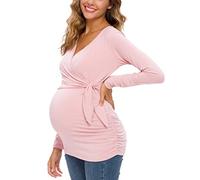 Glampunch Women's Maternity Shirts Long Sleeve V-Neck Comformation Cute Maternity Tops - Pink - X-Large