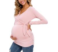 Glampunch Women's Maternity Shirts Long Sleeve V-Neck Comformation Cute Maternity Tops - Pink - X-Large