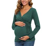 Glampunch Women's Maternity Shirts Short & Long Sleeve Tie Front Wrap Maternity Tops, 05-hunter Green, XXL