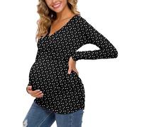 Glampunch Women's Maternity Shirts Short&Long Sleeve V-Neck Comformation Cute Woman Clothes Maternity Tops - Medium