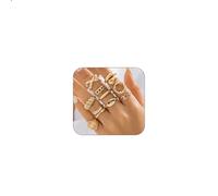 GlamRays 10 Pieces 14K Gold Stackable Gold Ring Set for Women Teen Girls Aesthetic Fashion Fine Open Midi Ring Set, Midi Finger Rings Pack Jewellery Gifts, gold, L