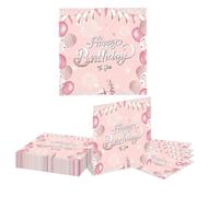 GlamRays 20 Piece Happy Birthday Napkins Pink and Silver Theme Disposable Paper Napkins for Dinner Picnic Cocktail Birthday Party Supplies Decorations for Men Women (Pink)