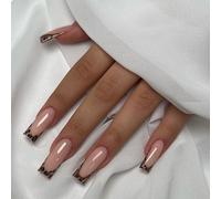 GlamRays 24 Long Square False Nails, French Manicure Pattern, Self-Adhesive