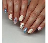 GlamRays 24 Piece Almond Shaped Press-on Nails - Short, Sweet, Floral Love Stick-on Nails with Bow Flower Design, Artificial, Glossy, Full Glitter Acrylic Finish