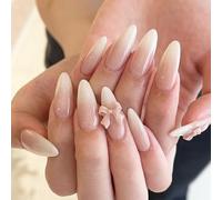 GlamRays 24 Pieces Medium Press on Nails Almond False Nails Ombre False Nails with 3D Bow Designs Glue Nails French Acrylic Nails Sticker Nails Artificial Nails