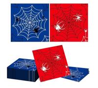 GlamRays 40 Pieces Spider Web Napkins 33x33cm Red-Blue Spider Web Paper Napkins Kids Birthday Halloween Party Table Decor Spider Theme