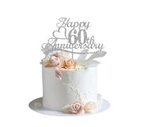 GlamRays 60th Anniversary Cake Toppers Silver Glitter, 60th Wedding Anniversary Party Decoration Ideas, Premium Quality, Durable Double-Sided Glitter