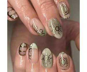 GlamRays Almond Press-on Nails Short Oval False Nails Glitter Green Shine Full Set Adhesive Nails Chrome Gold Line Sun Designs French Fake Nail Handmade 24 Pieces