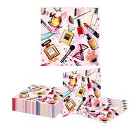 GlamRays Aquarell Perfume Makeup Paper Napkins 20 Pieces 33x33cm Pink with Lipstick and Perfume Design Disposable Napkins for Women Birthday Bridal Shower Beauty Party