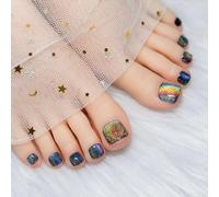 GlamRays Black Sticker Toenails Short Square False Toenails for Cat Eye Acrylic Gel Full Cover False Toenails 24 Pieces