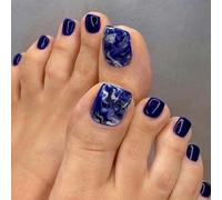 GlamRays Blue Sticker Toenails Glossy False Toenails Glitter Decorations Acrylic Toenails Ombre Effect Stick-on False Toenails 24 Pieces