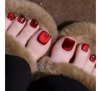 GlamRays Burgundy Cat Eye Stick-On Toenails Square False Toenails Solid Red False Nails with Glitter Designs Glamorous 24 Pieces