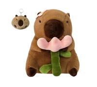 GlamRays Capybara Plush Toy Large Cute Capybara Plush Animal Soft Peluche Capybara Plushie Cushion with Keyring Set for Children Boys Girls 30 cm (Flower)